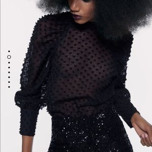 Zara - Black sheer puffy sleeve top